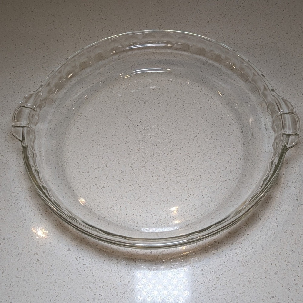 Pyrex Pie Plate Clear Glass Scalloped Edge Handles 9 Inch Set of 2